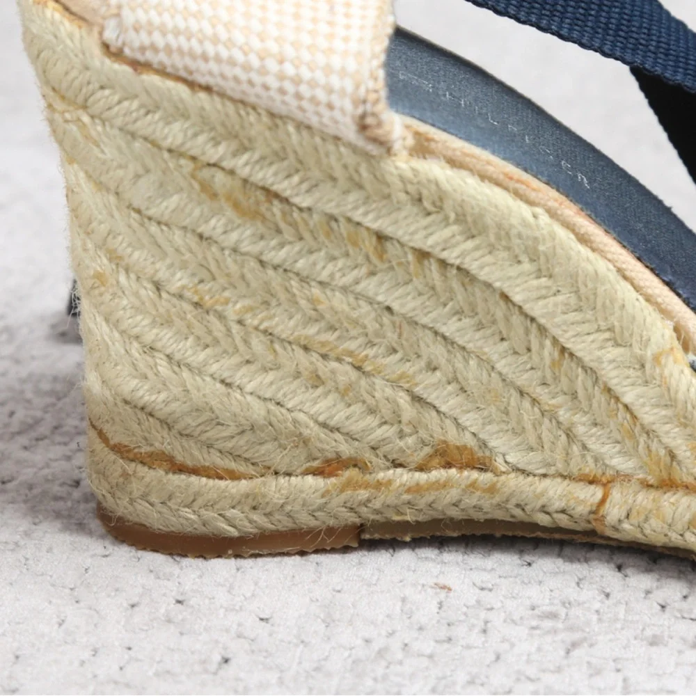 🎤🎉 Tommy Hilfiger “Tiffany” Canvas Strappy Espradille Wedge Shoes Sz 7.5 - Picture 9 of 9